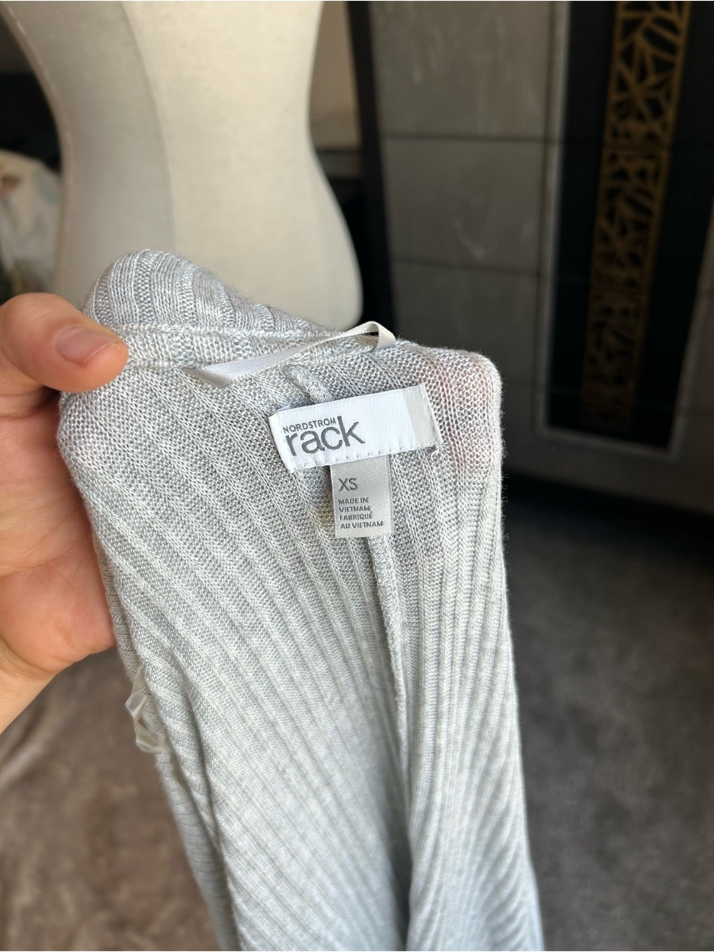 Nordstrom Light Gray Ribbed Knit Long Robe with Belt - Picture 2 of 4